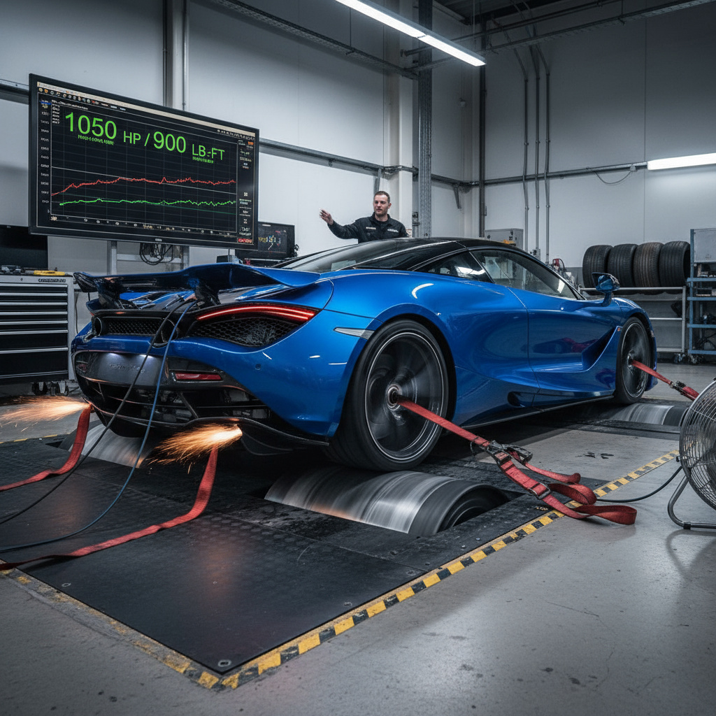 Hochleistungsfahrzeug auf dem Prüfstand (Dyno) während der Abstimmung